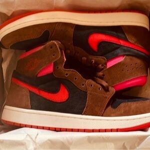 Men's Chocolate Brown and Coral w Pink/Red Sneakers New w Box.